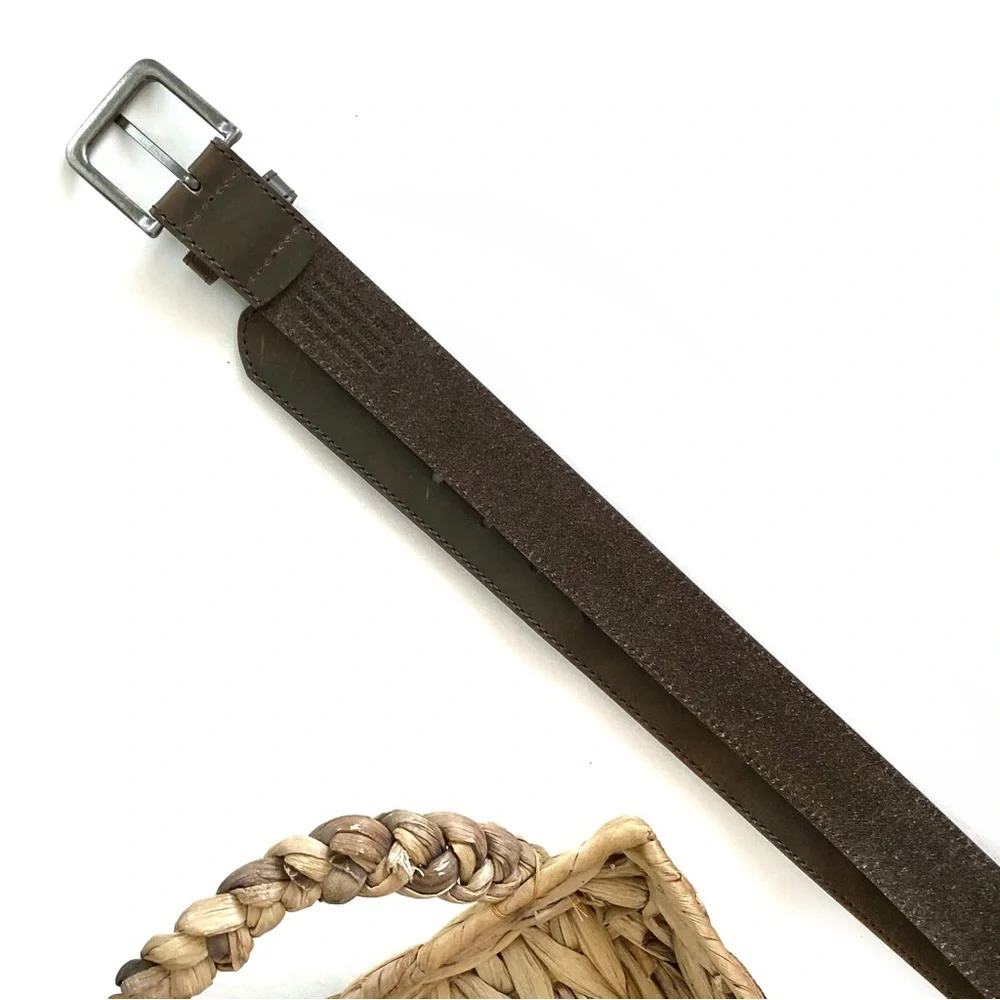 Men’s Brown Leather Belt Silver Buckle 38